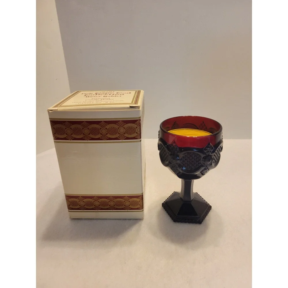 Avon 1876 Cape Cod Water Goblet Candle Holder Vintage Ruby Red Glass Victorian